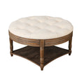 Round Storage Ottoman Coffee Table with Tufted Seat and Wooden Base