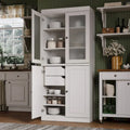 Palace Imports Solid Wood Pantry Cabinet with Frosted Glass and Solid Doors, Featuring 2 Drawers and Adjustable Shelves