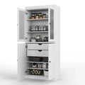 Palace Imports Solid Wood Pantry Cabinet with Frosted Glass and Solid Doors, Featuring 2 Drawers and Adjustable Shelves