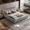 Light Grey King Size Luxury Upholstered Platform Bed with Removable Cushions and Sturdy Wooden Frame