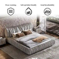 Light Grey King Size Luxury Upholstered Platform Bed with Removable Cushions and Sturdy Wooden Frame