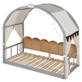 Gray Twin Bed with Arched Canopy and Trundle