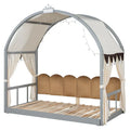 Gray Twin Bed with Arched Canopy and Trundle