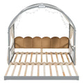 Gray Twin Bed with Arched Canopy and Trundle