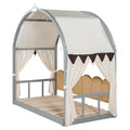 Gray Twin Bed with Arched Canopy and Trundle