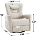 Beige Power Recliner Chair with 270° Swivel, Rocking Function, Lumbar & Neck Support Pillow, USB and Type-C Charging Ports