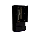 30.9-Inch Contemporary Double-Door Armoire with Two Drawers and Hanging Rod for Bedroom Storage