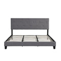 King Size Upholstered Platform Bed with Button-Tufted Linen Headboard