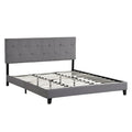 King Size Upholstered Platform Bed with Button-Tufted Linen Headboard