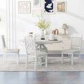 Vintage White 5-Piece Wooden Dining Set with Extendable Table and 4 Chairs