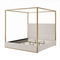 Contemporary Luxe Metal Canopy Bed Featuring a High Upholstered Headboard