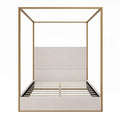 Contemporary Luxe Metal Canopy Bed Featuring a High Upholstered Headboard