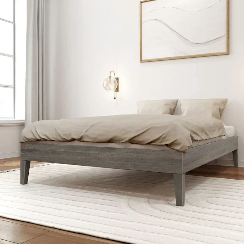 Full-Size Platform Bed with Plank and Beam Design
