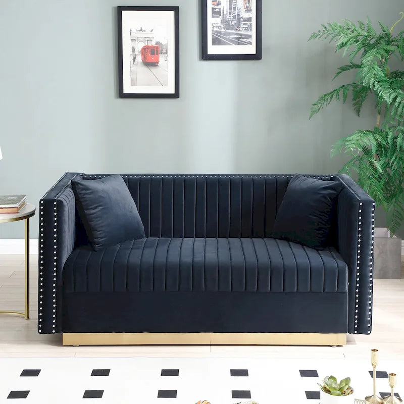 Modern Velvet Loveseat with Vertical Channel Tufting - 61.4 x 28 x 28 inches
