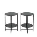 Black 2-Piece Tempered Glass End Table Set - Round Coffee Table for Bedroom, Living Room, and Office
