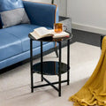 Black 2-Piece Tempered Glass End Table Set - Round Coffee Table for Bedroom, Living Room, and Office