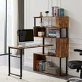 L-Shaped Corner Computer Desk with Rotating Features and 5-Tier Bookshelf for Home Office