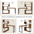 Modern Computer Desk with 5-Tier Shelves – Space-Saving Rotatable Workstation