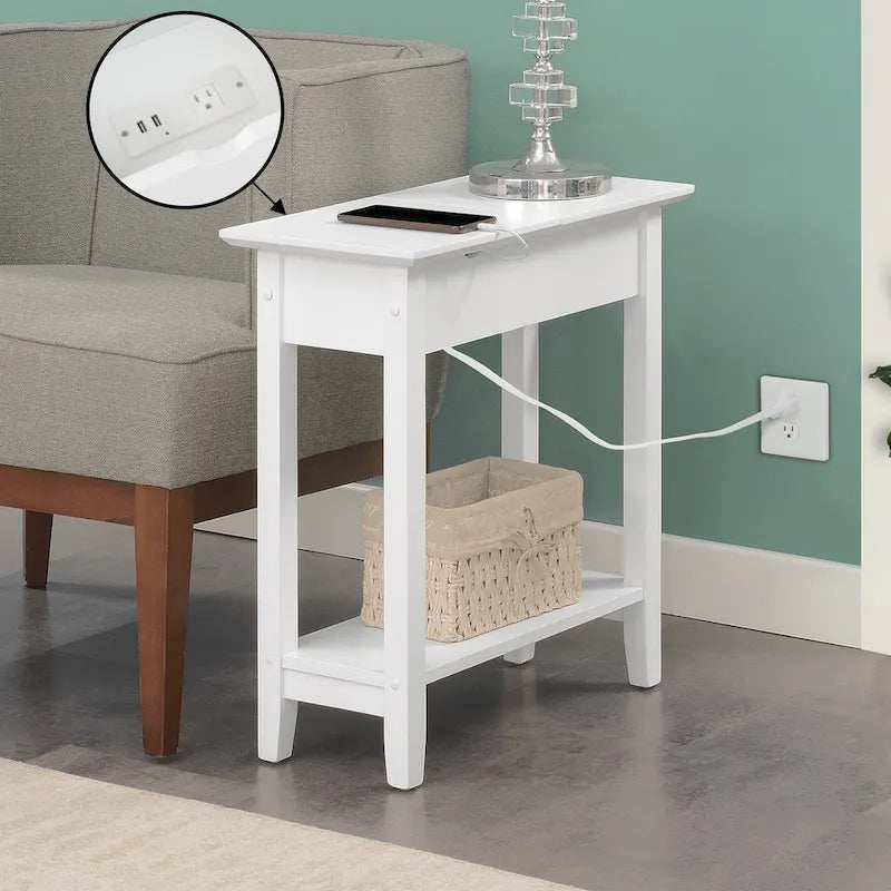 American Heritage Flip Top End Table with Charging Station and Shelf by Convenience Concepts