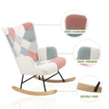 Mid-Century Patchwork Linen Rocking Chair with Wooden Legs