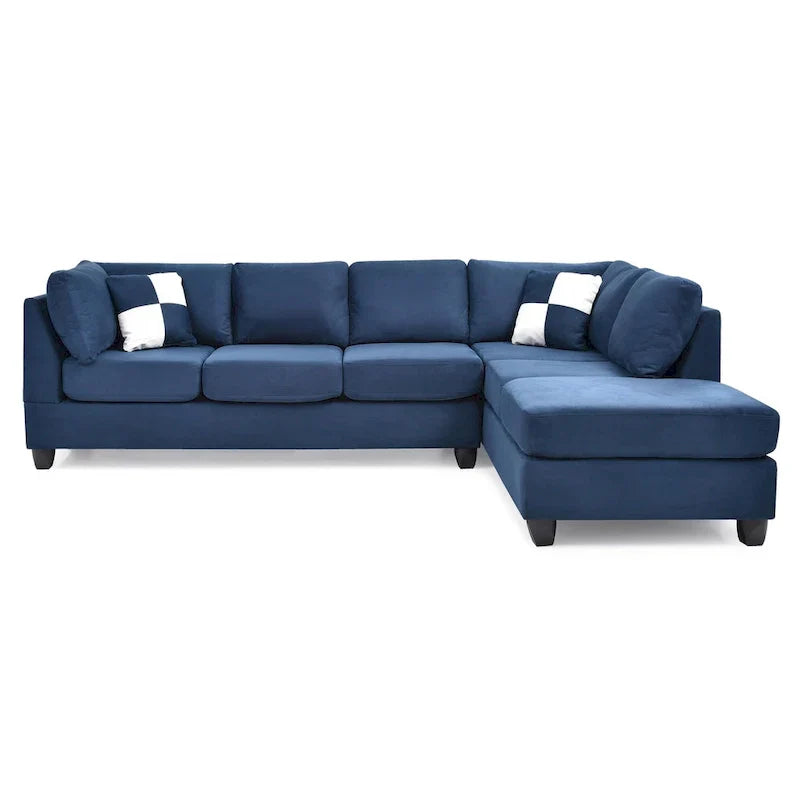 Malone 111-Inch Suede 4-Seater Sectional Sofa with Two Throw Pillows - Dimensions: 111L x 78W x 34H