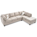 Malone 111-Inch Suede 4-Seater Sectional Sofa with Two Throw Pillows - Dimensions: 111L x 78W x 34H