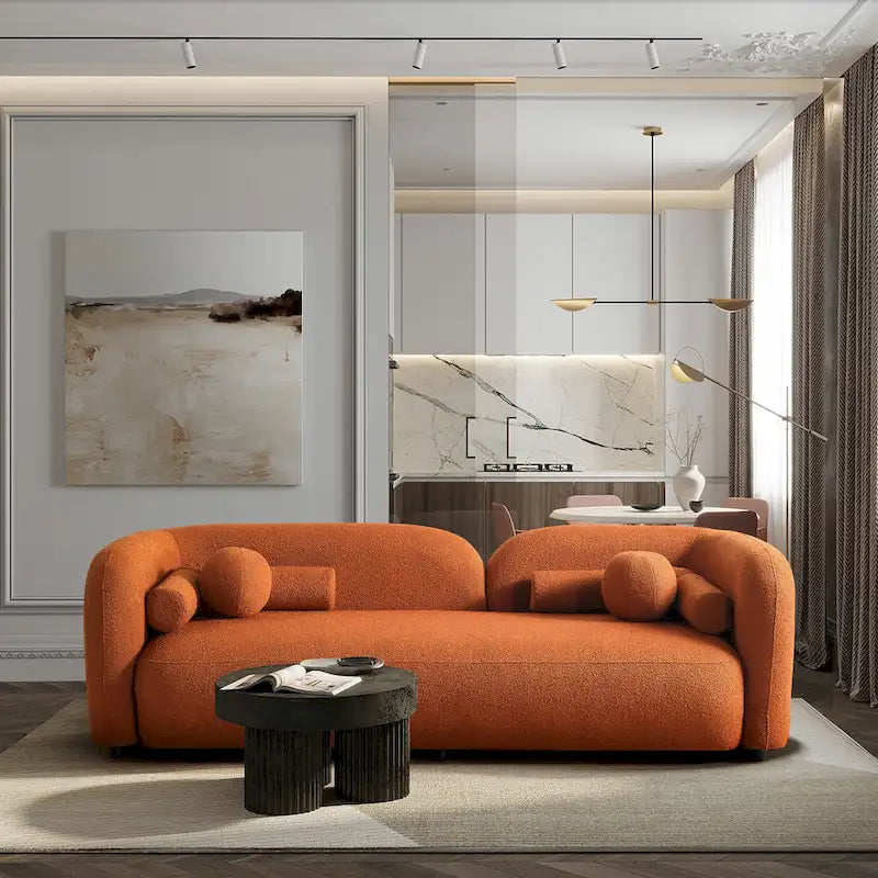 Milet Contemporary Curved Arm Sofa in Luxurious Boucle Fabric