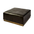 Minara Black Genuine Leather Ottoman with Gold Metal Base - 36-Inch Square