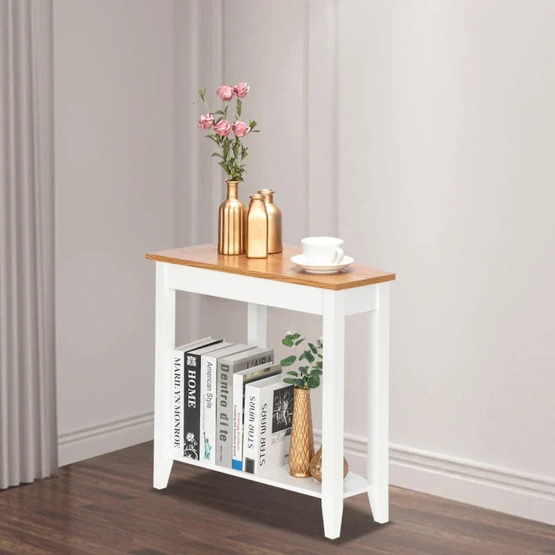 White MDF 24-Inch Wide 2-Tier Narrow Nightstand and Sofa Table