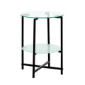 Double-Layer Round Tempered Glass End Table/Coffee Table with Sturdy Iron Frame