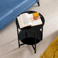 Double-Layer Round Tempered Glass End Table/Coffee Table with Sturdy Iron Frame