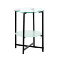 Double-Layer Round Tempered Glass End Table/Coffee Table with Sturdy Iron Frame