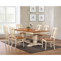 7-Piece Transitional Dining Set with Double Pedestal and Antiqued Caramel/Biscotti Napoleon Back