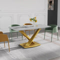 63-Inch Contemporary Dining Table with Slate Stone Surface and Metal Legs, Marble Finish