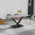 63-Inch Contemporary Dining Table with Slate Stone Surface and Metal Legs, Marble Finish