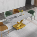 63-Inch Contemporary Dining Table with Slate Stone Surface and Metal Legs, Marble Finish