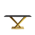 63-Inch Contemporary Dining Table with Slate Stone Surface and Metal Legs, Marble Finish