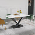 63-Inch Contemporary Dining Table with Slate Stone Surface and Metal Legs, Marble Finish
