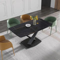 63-Inch Contemporary Dining Table with Slate Stone Surface and Metal Legs, Marble Finish