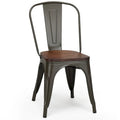 Set of 4 Stackable Bistro Cafe Dining Chairs with Metal Frame and Wooden Seat - Details Inside