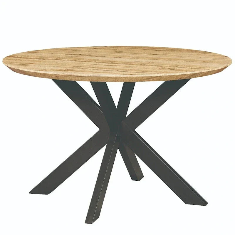 Ravenna 47" Modern Round Wood Dining Table with X-Cross Metal Base for Kitchen and Dining Room