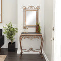 Set of 2 Bronze Metal Leaf Console Tables with Mirrors and Scrolled Legs - Roche River Decor - Dimensions: 1W x 23L x 32H