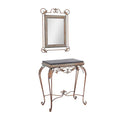 Set of 2 Bronze Metal Leaf Console Tables with Mirrors and Scrolled Legs - Roche River Decor - Dimensions: 1W x 23L x 32H
