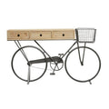 Roche River Decor Metal Console Table with 3 Drawers and Brown Wood Top - Black Finish - Dimensions: 15"W x 58"L x 34"H