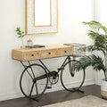 Roche River Decor Metal Console Table with 3 Drawers and Brown Wood Top - Black Finish - Dimensions: 15"W x 58"L x 34"H