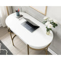Oval Vanity Desk with Drawer and Drop-Down Front