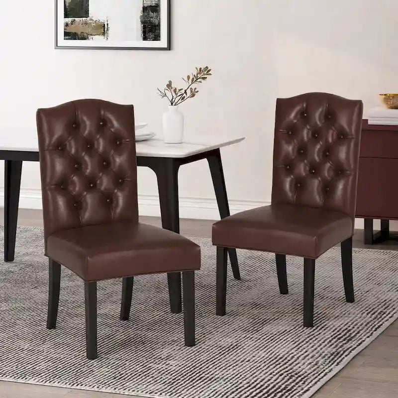 Set of 2 Harriet Modern Tufted Faux Leather Dining Chairs by Christopher Knight Home - Dimensions: 21.5" L x 25.75" W x 41.5" H