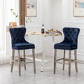 Carter Set of 2 Tufted Wingback Bar Stools with Nailhead Trim and Antique Grey Legs