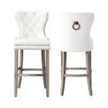 Carter Set of 2 Tufted Wingback Bar Stools with Nailhead Trim and Antique Grey Legs