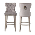 Carter Set of 2 Tufted Wingback Bar Stools with Nailhead Trim and Antique Grey Legs